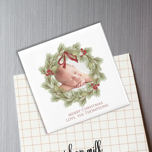 Kerst Waterverf groen krans bladeren Magneet