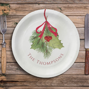 Kerst Waterverf groen vakantie Holly Berry Papieren Bordje