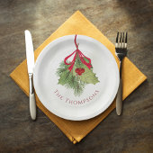 Kerst Waterverf groen vakantie Holly Berry Papieren Bordje