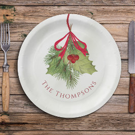 Kerst Waterverf groen vakantie Holly Berry Papieren Bordje