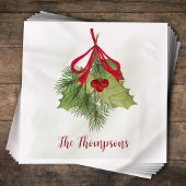 Kerst Waterverf groen vakantie Holly Berry Servet