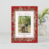Kerst Waterverf Groene Botanische Rode Feestdagenkaart (Staand voorkant)