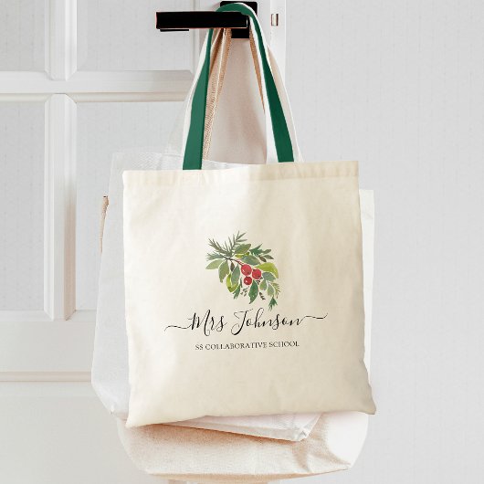 Kerst Waterverf Groene Leraren Tote Bag