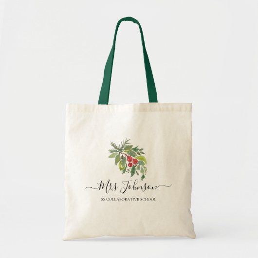 Kerst Waterverf Groene Leraren Tote Bag (Voorkant)