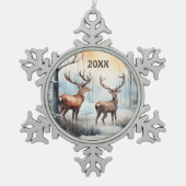 Kerst waterverf herten toevoegen Jaar Tin Sneeuwvlok Ornament (Voorkant)