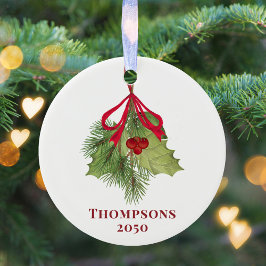 Kerst Waterverf Holly Berries Groen Eenvoudig Keramisch Ornament