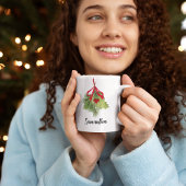 Kerst Waterverf Holly Berries Groen Script Koffiemok