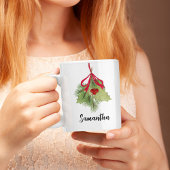 Kerst Waterverf Holly Berries Groen Script Koffiemok