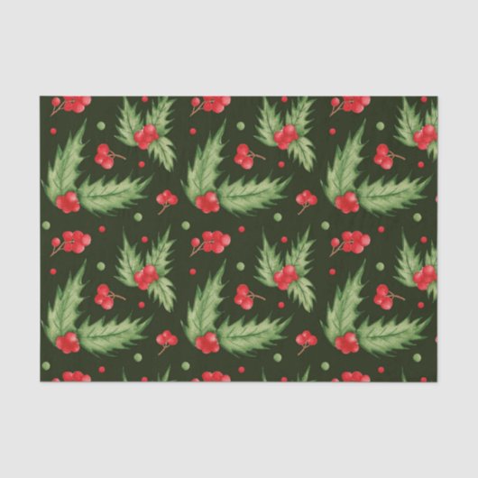 Kerst Waterverf Holly Berry met bladeren Tissuepapier (Voorkant)