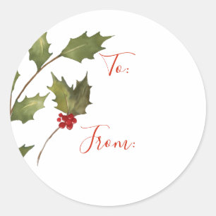 Kerst Waterverf Holly Branch to from Label