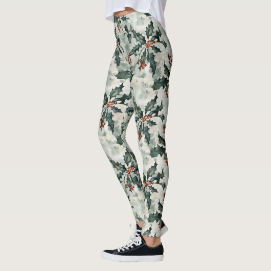 Kerst Waterverf Holly Flowers and Berries Leggings (Links)