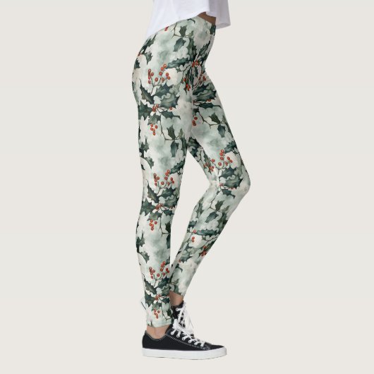 Kerst Waterverf Holly Flowers and Berries Leggings (Rechts)