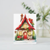 Kerst Waterverf Huis Briefkaart (Staand voorkant)