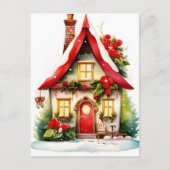 Kerst Waterverf Huis Briefkaart (Voorkant)