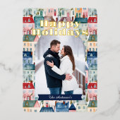 Kerst Waterverf huizen Folie Feestdagenkaart (Voorkant)