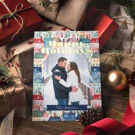 Kerst Waterverf huizen Folie Feestdagenkaart