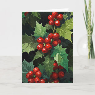 Kerst waterverf Hulst bes bladeren botanisch  Feestdagen Kaart