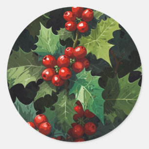 Kerst waterverf Hulst bes bladeren botanisch Ronde Sticker