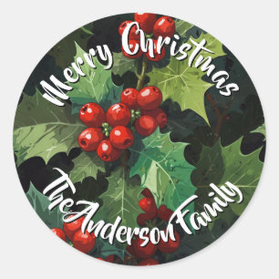 Kerst waterverf Hulst bes bladeren botanisch  Ronde Sticker