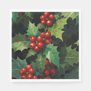 Kerst waterverf Hulst bes bladeren botanisch  Servet