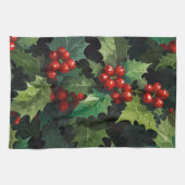 Kerst waterverf Hulst bes bladeren botanisch Theedoek (Horizontaal)