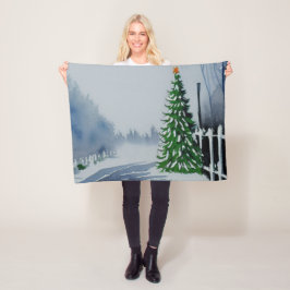 Kerst-Waterverf in het binnenland Fleece Deken