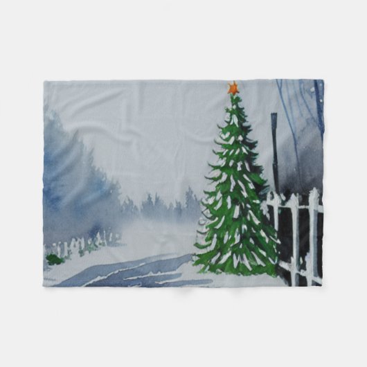 Kerst-Waterverf in het binnenland Fleece Deken (Voorkant (Horizontaal))