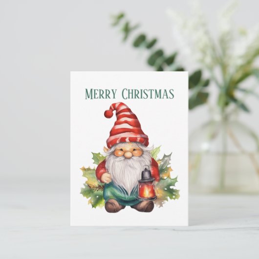 Kerst waterverf kabouter tekst toevoegen Vakantie Feestdagenkaart (Staand voorkant)