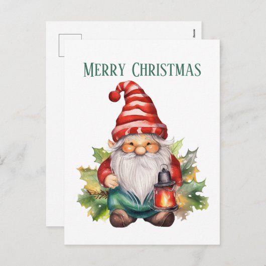 Kerst waterverf kabouter tekst toevoegen Vakantie Feestdagenkaart (Voorkant / Achterkant)