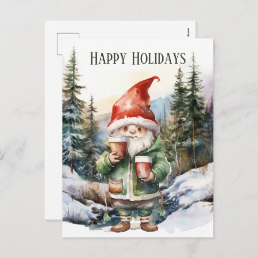 Kerst waterverf kabouter tekst toevoegen Vakantie Feestdagenkaart (Voorkant / Achterkant)