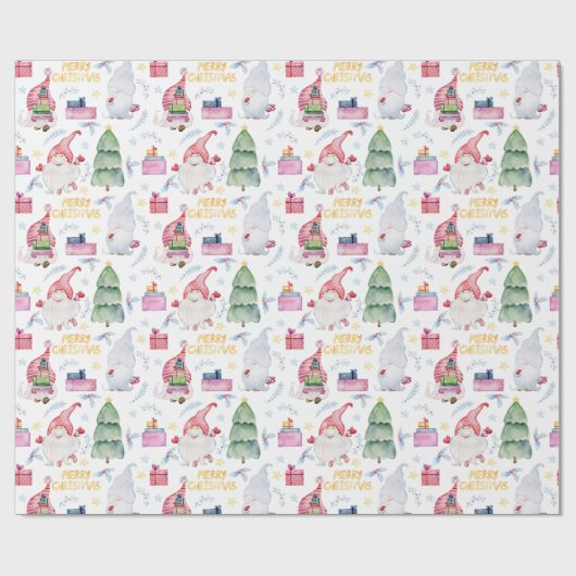 Kerst waterverf kabouters cadeaupapier (Vlak)