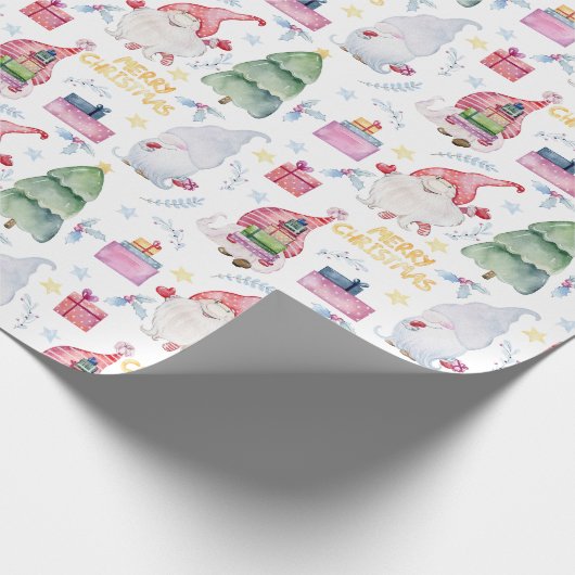 Kerst waterverf kabouters cadeaupapier (Hoek)