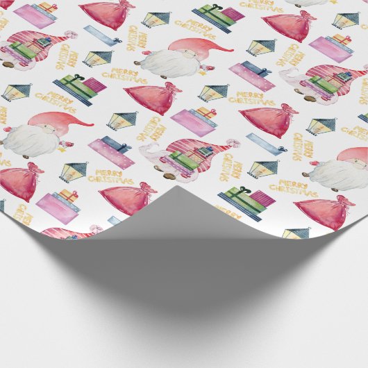 Kerst waterverf kabouters cadeaupapier (Hoek)