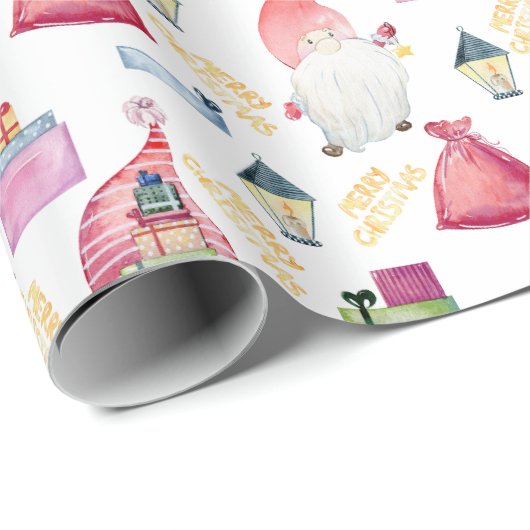 Kerst waterverf kabouters cadeaupapier (Rol Hoek)