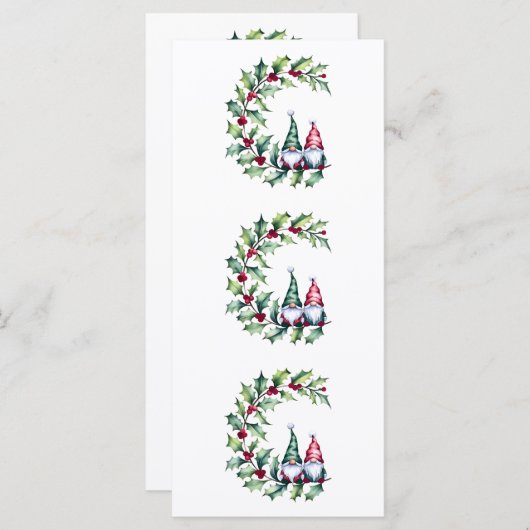 Kerst Waterverf kabouters zitten op Holly Twig (Voorkant / Achterkant)