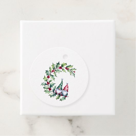 Kerst Waterverf kabouters zitten op Holly Twig Bedankjes Labels (In situ)