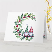 Kerst Waterverf kabouters zitten op Holly Twig Kaart (Gele Bloem)