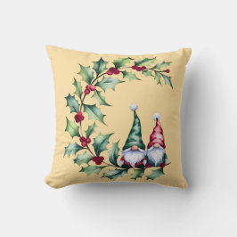 Kerst Waterverf kabouters zitten op Holly Twig Kussen