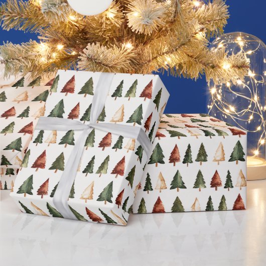 Kerst Waterverf Kerstbomen  Cadeaupapier (Feestdagen)