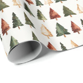 Kerst Waterverf Kerstbomen  Cadeaupapier (Rol Hoek)