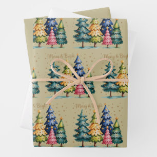 Kerst Waterverf Kerstbomen Roze Boom Inpakpapier Vel