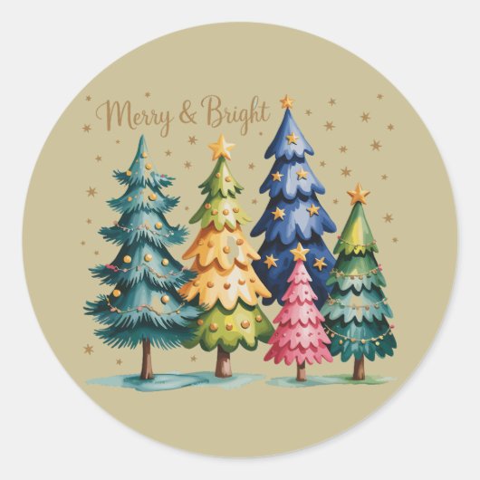 Kerst Waterverf kerstbomen roze boom Ronde Sticker (Voorkant)