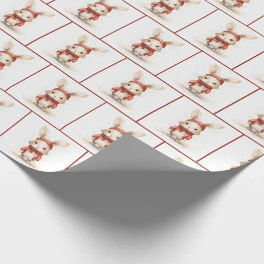 Kerst Waterverf Konijnen Cadeaupapier (Hoek)