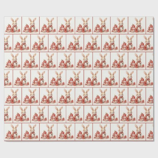 Kerst Waterverf konijntjes met geschenken Cadeaupapier (Vlak)