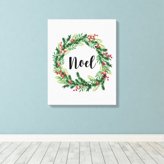 Kerst waterverf krans canvas afdruk (Insitu (Houten vloer))