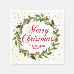 Kerst Waterverf Krans Holly Gold Servet