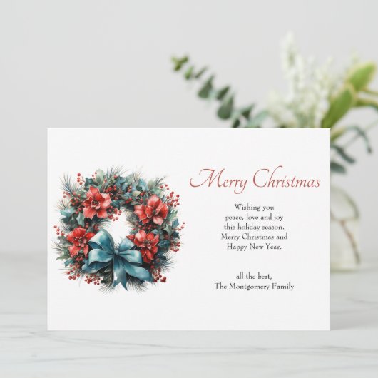 Kerst Waterverf krans met Holly Feestdagenkaart (Staand voorkant)