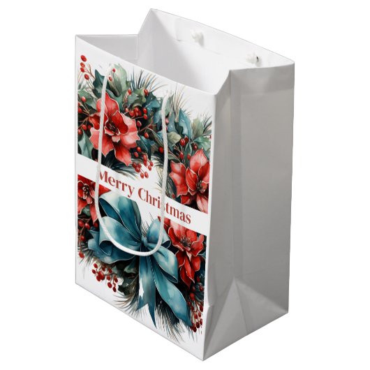 Kerst Waterverf krans met Holly Medium Cadeauzakje (Voorkant Gekanteld)