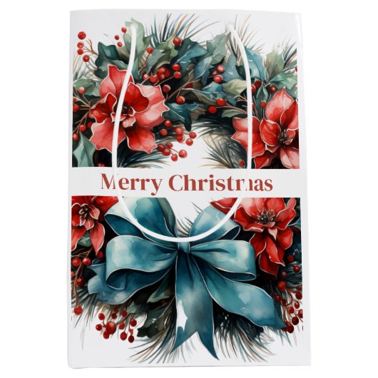 Kerst Waterverf krans met Holly Medium Cadeauzakje (Voorkant)