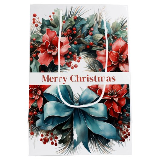 Kerst Waterverf krans met Holly Medium Cadeauzakje (Achterkant)